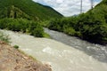 Confluence of Black and White Aragvi rivers, Caucasus Mountains, Georgia Royalty Free Stock Photo