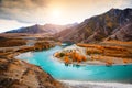 Confluence of Chuya and Katun rivers in Altai mountains, Siberia, Russia Royalty Free Stock Photo