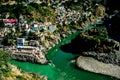Confluence of River Bhagirathi and River Alkananda in Debprayad. Uttarakhand, India. Royalty Free Stock Photo