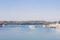 Confluence of Sava and Danube with boats and yatchs in Belgrade, Serbia