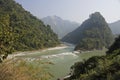 Confluence of two rivers in the mountains of Nepal