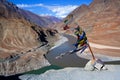 Confluence of Zanskar and Indus rivers in Ladakh, India Royalty Free Stock Photo