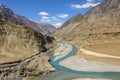 Confluence of Zanskar and Indus rivers Royalty Free Stock Photo