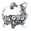 Conflux (CFX) Clear Glass piggy bank with decreasing piles of crypto coins.