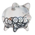 Conflux (CFX) Clear Glass piggy bank with decreasing piles of crypto coins.