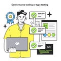 Conformance testing or type testing technique. Software testing methodology. Royalty Free Stock Photo