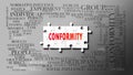 Conformity as a complex subject, related to important topics spreading around as a word cloud Royalty Free Stock Photo