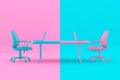 Confrontation Concept. Pink and Blue Boss Chairs, Laptops and Desk as Duotone Style. 3d Rendering Royalty Free Stock Photo