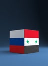 Confrontation between Russia and the United States in Syria. Concept. Decision cube. 3d illustration