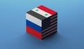 Confrontation between Russia and the United States in Syria. Concept. Decision cube. 3d illustration