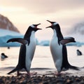 A fight breaks out between two Antarctic penguins Royalty Free Stock Photo