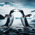 A fight breaks out between two Antarctic penguins Royalty Free Stock Photo