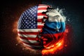 confrontation between the usa and russia. chink wrapped in flags. 3D rendering. Generative AI