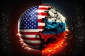 confrontation between the usa and russia. chink wrapped in flags. 3D rendering. Generative AI