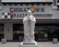 Confucious stone statue in Chinatown in Richardson, Texas.