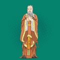 Confucius colored portrait in line art illustration. Editable layers.