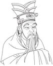 Confucius vector portrait in line art illustration