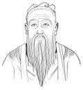 Confucius portrait in line art illustration Royalty Free Stock Photo