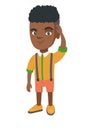 Confused african-american boy scratching head. Royalty Free Stock Photo