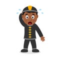 Confused Black Fireman Cartoon Character