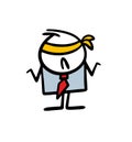 Confused blindfolded businessman shrugs his shoulders. Vector illustration of a stickman in a business suit.