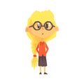 Confused Blond Girl In Glasses With A Plat, Primary School Kid, Elementary Class Member, Isolated Young Student