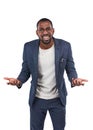 Confused, business man portrait and shrug of a professional employee in a studio. Isolated, white background and