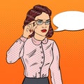 Confused Business Woman in Eyeglasses. Pop Art illustration