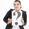 Confused business woman showing a question mark. Royalty Free Stock Photo