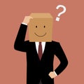 Confused businessman with a cardboard box on his head Royalty Free Stock Photo