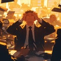 Confused Businessman in Office Chaos