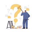 confused businessman painting question mark on wall frustration problem solution concept Royalty Free Stock Photo