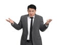 Confused businessman in suit posing on white background Royalty Free Stock Photo