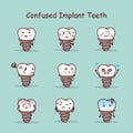 Confused cartoon tooth implant set Royalty Free Stock Photo