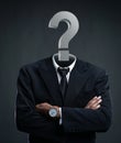 Confused Concept. Businessman with Question Mark Replacing His Head Royalty Free Stock Photo