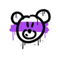 Confused cute bear toy fave in urban graffiti style. Spray textured Vector graphic design for t-shirt