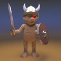 Confused Egyptian mummy monster dressed like a Viking, 3d illustration