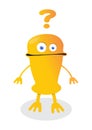 Confused emoticon robot with question marks cartoon joy monster character