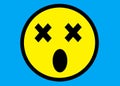 A confused expression emoticon smiley face expression light blue turquoise backdrop