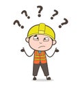 Confused Face Expression - Cute Cartoon Male Engineer Illustration