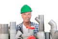 Confused funny plumber Royalty Free Stock Photo