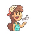 Confused Girl In Cap, Choker And Blue Top Hand Drawn Emoji Cool Outlined Portrait