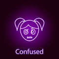 confused girl face icon in neon style. Element of emotions for mobile concept and web apps illustration. Signs and symbols can be Royalty Free Stock Photo