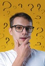 Confused handsome man has too many questions and no answer Royalty Free Stock Photo