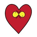 Confused heart. Caricature.