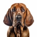 Powerful And Emotive Hound Dog Portrait On White Background