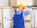 Confused male contractor Royalty Free Stock Photo