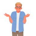 Confused man shrugs. Gesture Oops or I do not know. Concept of question. Vector illustration