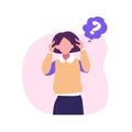 Confused men and women in doubts and thought flat style illustration dsign