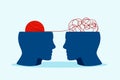 Confused mind and thoughts clipart. Red ball stress in blue human head mental depression.